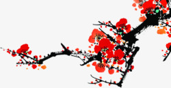 梅花手绘红色树枝装饰素材