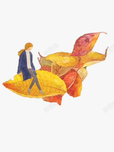 少女和落叶png免抠素材_88icon https://88icon.com 人物 忧伤 植物 黄色