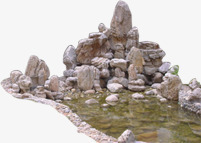 公园景观石头湖泊素材