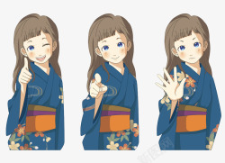 日本和服娃娃和服女孩各种手势和笑容高清图片