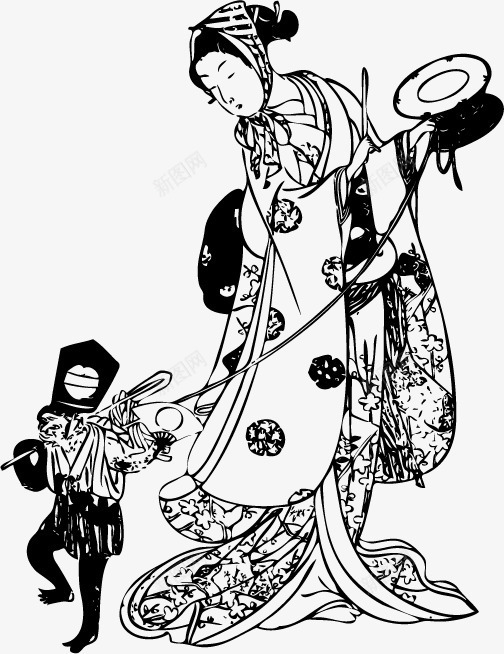 日本民族和服人物png免抠素材_88icon https://88icon.com 和服 日本文化 日本民族和服人物 黑白手稿 黑白装饰