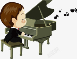 儿童弹钢琴男孩弹钢琴矢量图高清图片