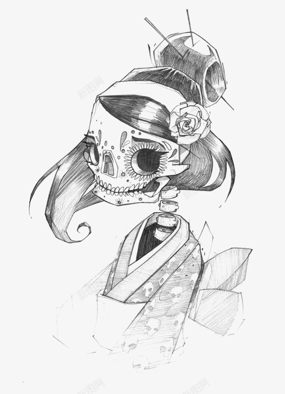 和服png免抠素材_88icon https://88icon.com 创意和服 女生 日本文化 面具 骷髅头
