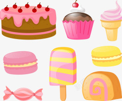 粉色系可爱蛋糕冰激凌矢量图素材