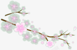 手绘春季粉绿色梅花树叶素材