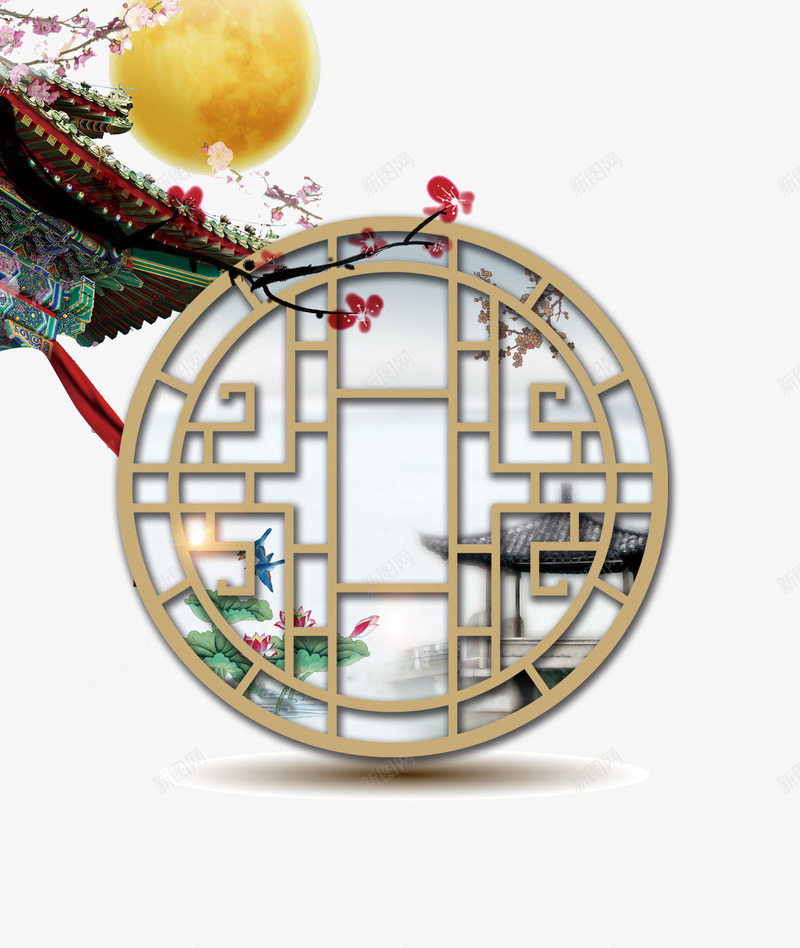 中国风元素psd免抠素材_88icon https://88icon.com 中国风 屋顶 梅花 装饰