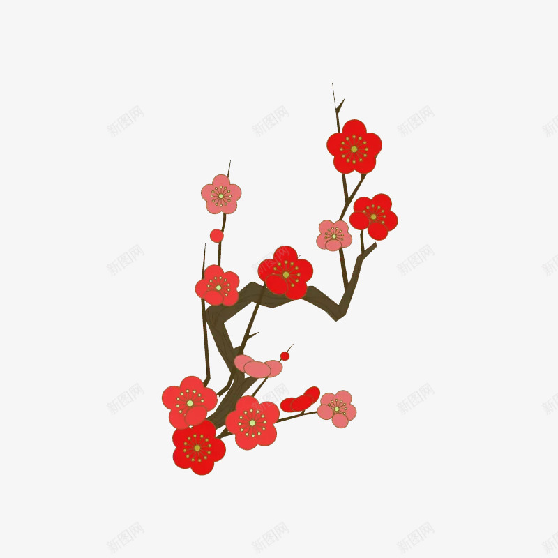 树枝上的梅花装饰png免抠素材_88icon https://88icon.com 卡通手绘 树枝 梅花 植物 花朵 装饰图