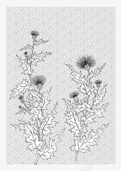 日本线描植物花卉矢量图素材