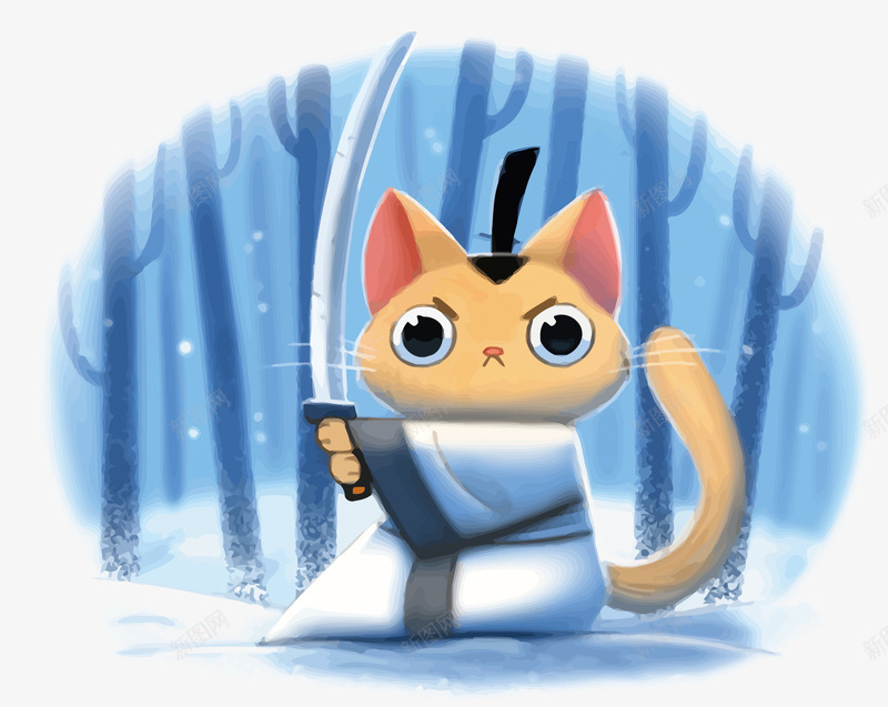 武士猫png免抠素材_88icon https://88icon.com 日本 武士 猫 雪地