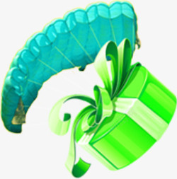 乘降落伞的绿色礼盒七夕情人节素材