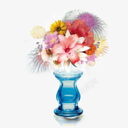 蓝色花瓶上的花素材