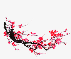 中国风红色梅花树枝装饰素材