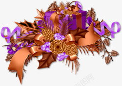 卡通紫色礼物盒棕色蝴蝶结素材