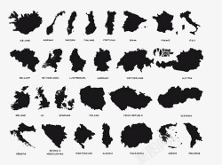 黑色欧洲地图剪影素材