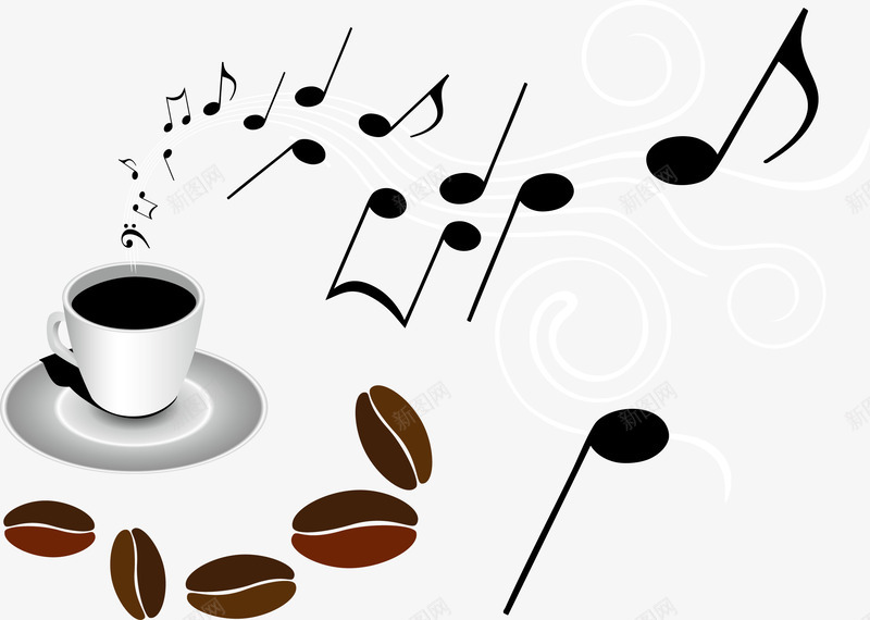 餐饮元素咖啡器具矢量图eps免抠素材_88icon https://88icon.com 咖啡 咖啡杯 装饰 音乐符号 矢量图