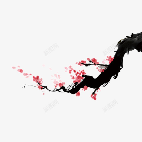 水墨梅花png免抠素材_88icon https://88icon.com 卡通 手绘 枝干 梅花 水墨 简图 红色 黑色