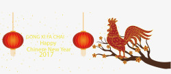 红色大公鸡新年横幅矢量图素材