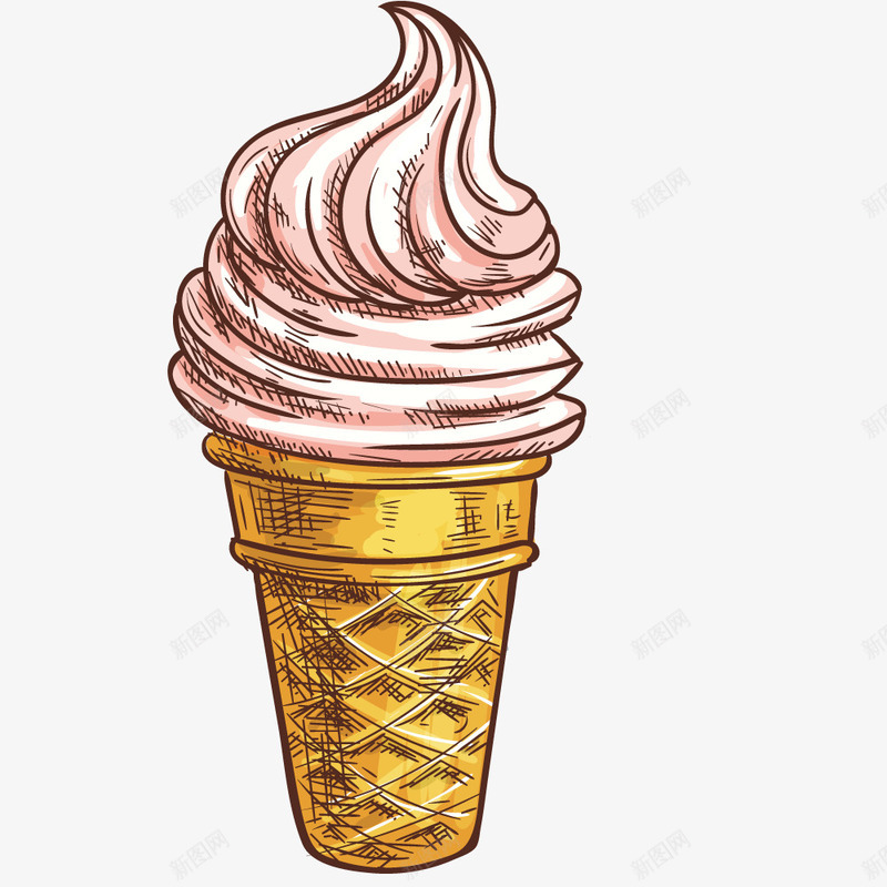 粉红色甜筒冰淇淋png免抠素材_88icon https://88icon.com 冰淇淋 手绘 甜品 甜筒 粉红色