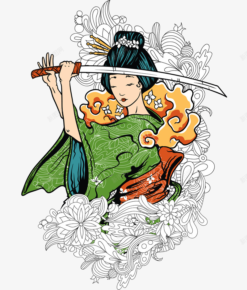 手绘日本武士png免抠素材_88icon https://88icon.com 手绘 手绘日本武士免费下载 日本武士 武术