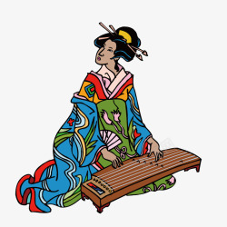 穿和服弹琴的日本女人素材