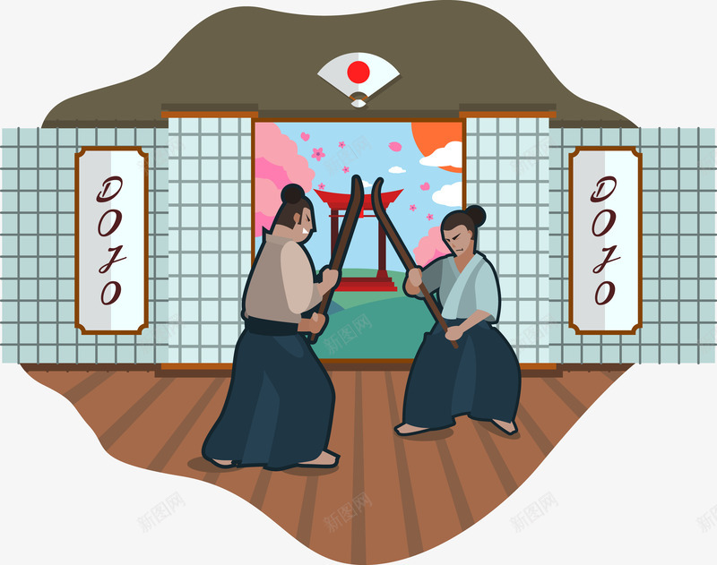 日本武士矢量图ai免抠素材_88icon https://88icon.com 切磋 彩绘 日本 武士 矢量图