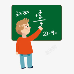 答题学习卡通在黑板上答题的男孩矢量图高清图片
