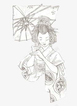 打伞的日本艺妓素材