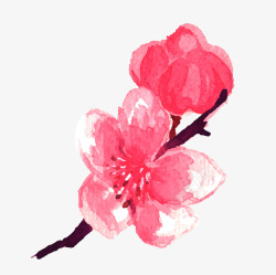 中国风手绘水彩桃花元素矢量图素材