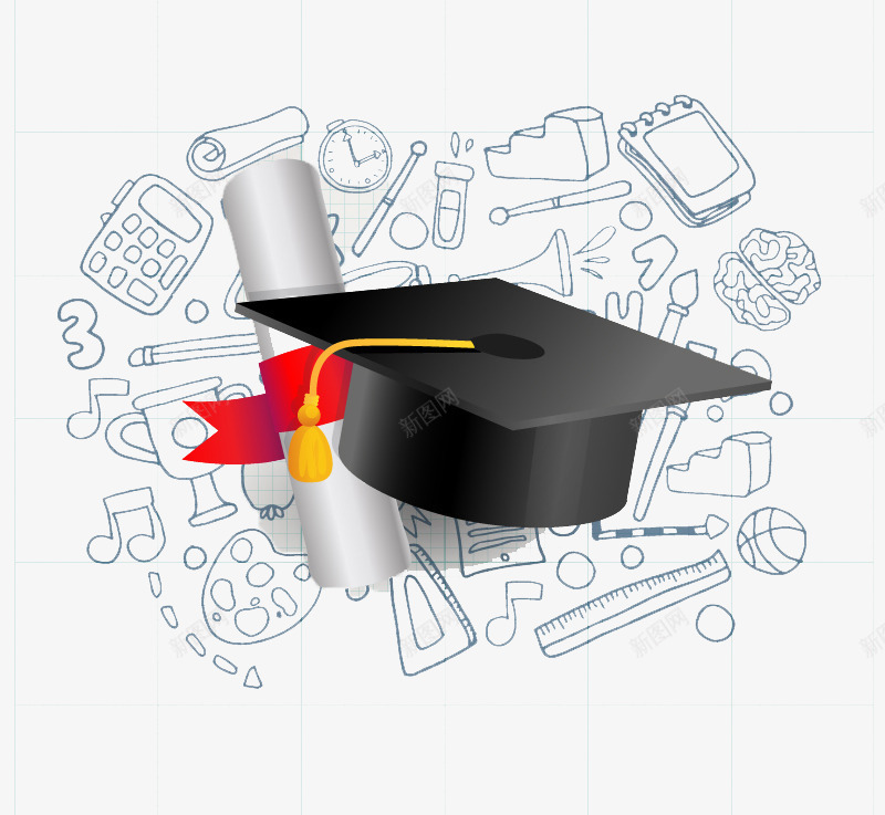 博士帽与毕业证书png免抠素材_88icon https://88icon.com 博士帽 学习 教育 毕业 毕业证书