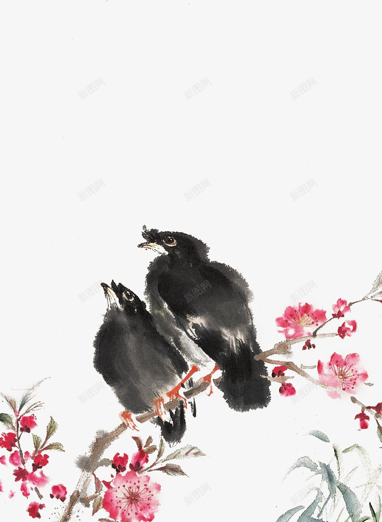 水墨梅花与鸟png图片免费下载-素材zacztctt-88ICON