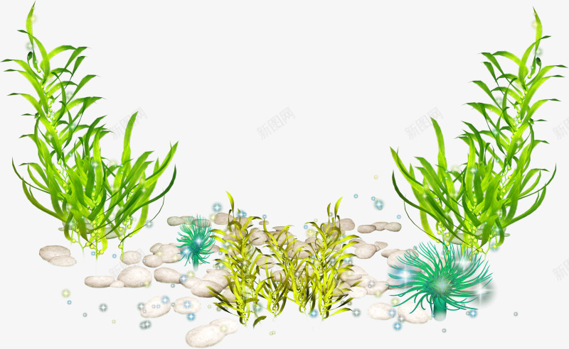 手绘水草png免抠素材_88icon https://88icon.com 手绘 水草 石头 绿色 蓝色 黄色