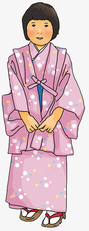 手绘少女插图png免抠素材_88icon https://88icon.com 动漫 和服少女 微笑 日本 民族 短发 粉红色和服 羞涩女孩