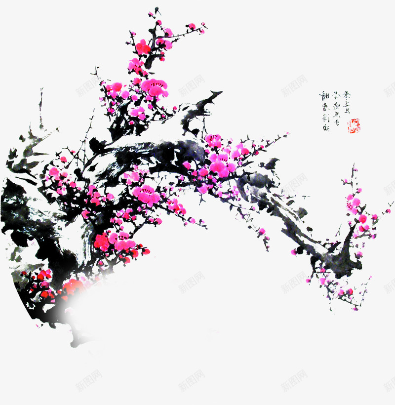 手绘粉色梅花海报插图png免抠素材_88icon https://88icon.com 插图 梅花 海报 粉色