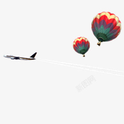 天空中的飞机与热气球素材