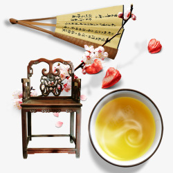 中国风座椅扇子和茶水高清图片