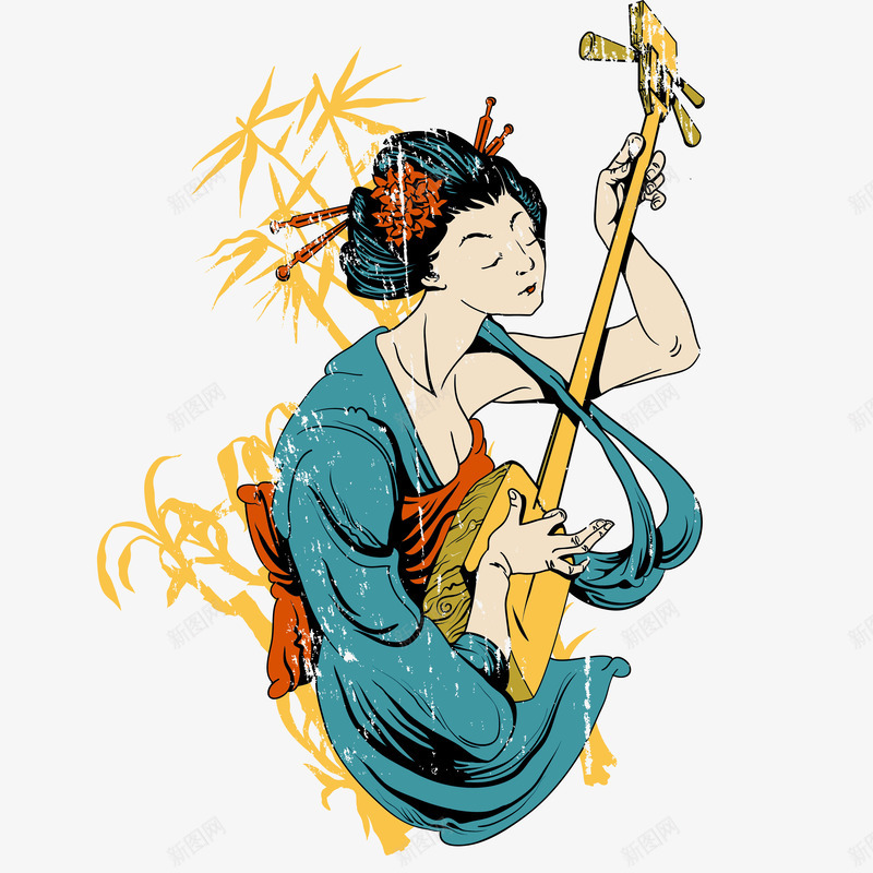 日本艺妓卷轴画png免抠素材_88icon https://88icon.com 卷轴画 弹奏的艺妓 日本 日本民俗 琵琶 艺妓