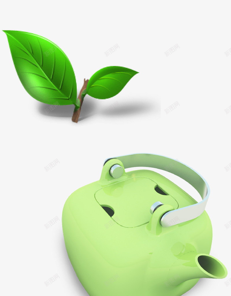 手绘茶具茶叶png免抠素材_88icon https://88icon.com 可爱 彩色 手绘 日本茶道 渲染 绿色的有趣的设计 茶叶 茶壶