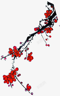红色梅花手绘装饰素材