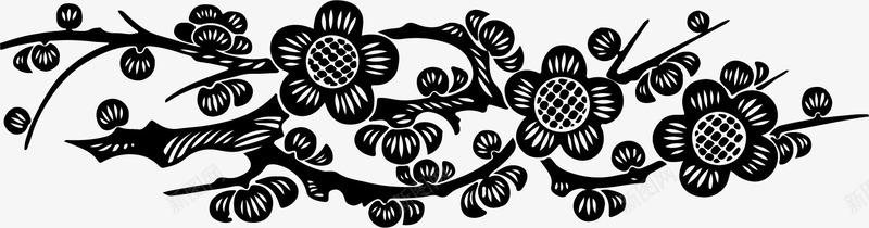 梅花花瓣笔刷黑色梅花简笔画透明图标图标