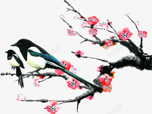 复古粉色梅花装饰小鸟png免抠素材_88icon https://88icon.com 复古 小鸟 梅花 粉色 装饰