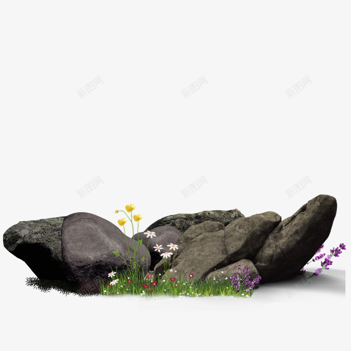黑色石头下的小草png免抠素材_88icon https://88icon.com 卡通手绘 小草 彩色花朵 石头 石缝中的小草 紫色花朵 花卉 花朵 装饰图