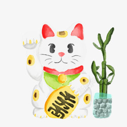 水彩绘白色日本招财猫矢量图素材