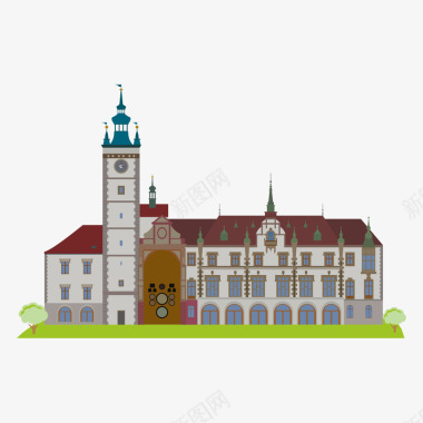 现代科技捷克共和国复古建筑旅游景点矢量图图标图标