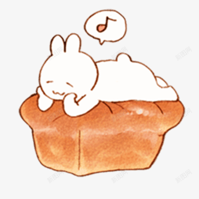 方形面包上的吃货兔子png免抠素材_88icon https://88icon.com 兔子 兔子简笔画 卡通 可爱 吃货 对话框 手绘 方形 棕色 睡觉的小兔子 趴着 音乐