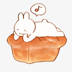 趴着睡觉方形面包上的吃货兔子高清图片
