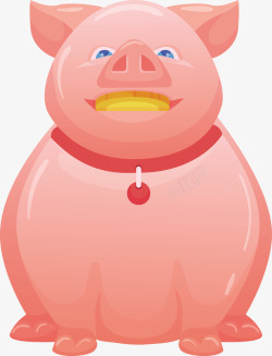 一个咬着金币的粉红色的猪矢量图素材