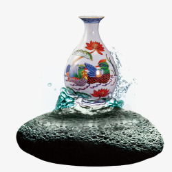 中国风花瓶石头水花素材