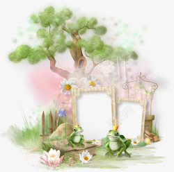 花朵栅栏背景青蛙大树装饰门框高清图片