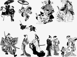 手绘黑白日本传统人物图像素材
