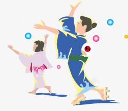穿和服跳舞的日本母女素材
